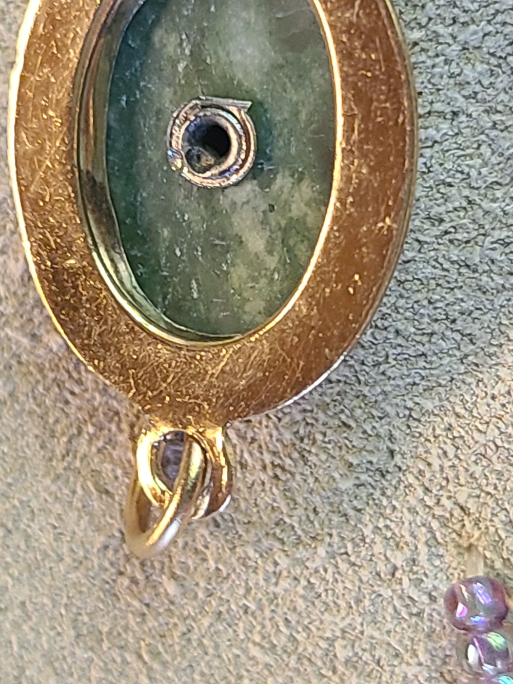 Antique Gold Green Stone Oval Pendant with Silver Accent - Picture 8 of 13